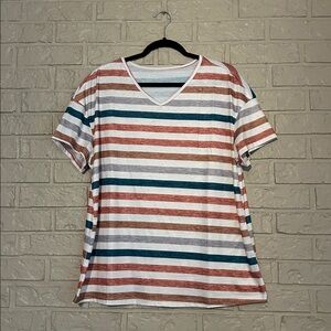 SHEIN Multicolor Striped V-Neck Tee